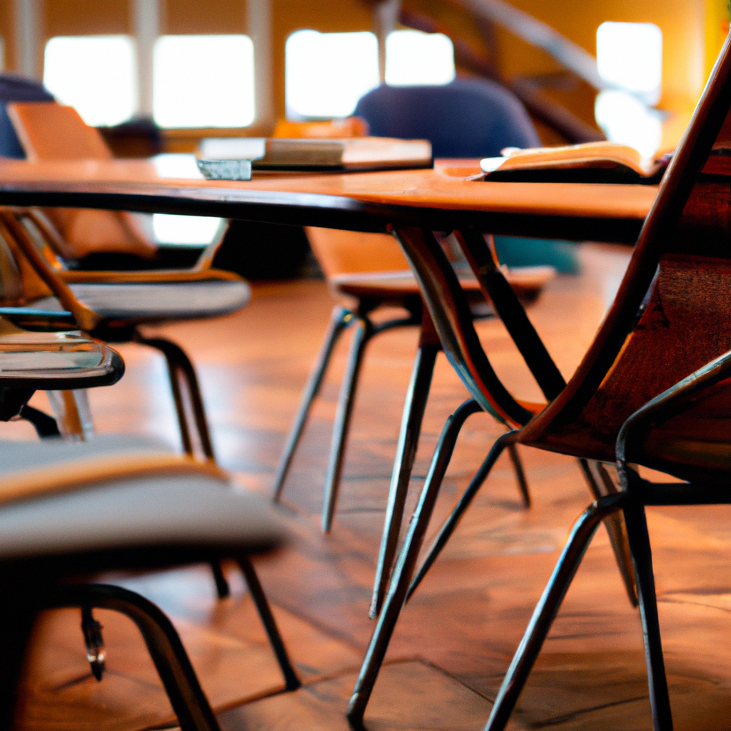 Team in warm-toned round table creating psychological safety with open notebooks